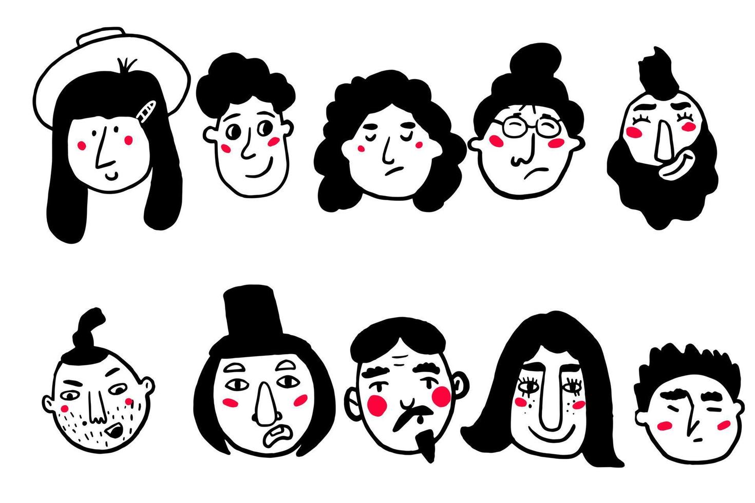 un ensemble de personnes avec des émotions différentes. avatars dessinés à la main vecteur