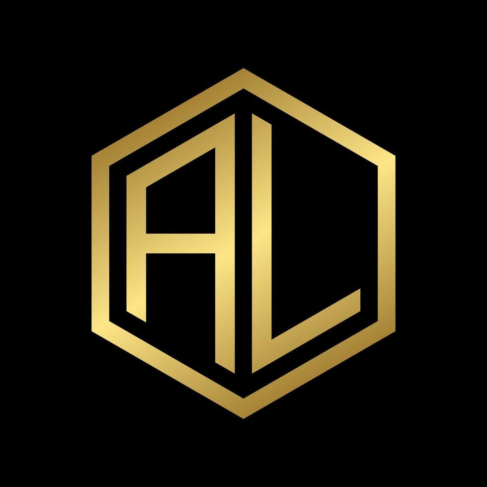lettre initiale dorée vecteur de conception de logo al hexagone