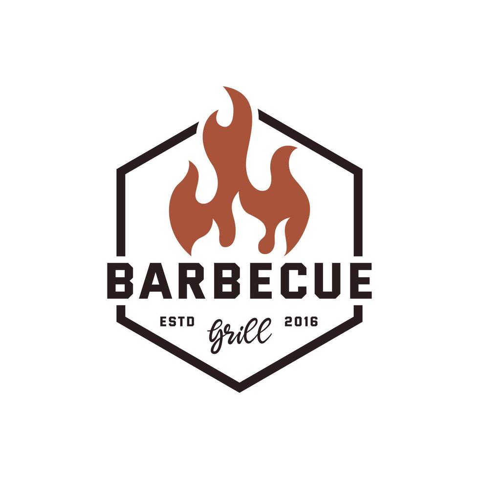 feu flamme barbecue grill étiquette timbre logo design vecteur