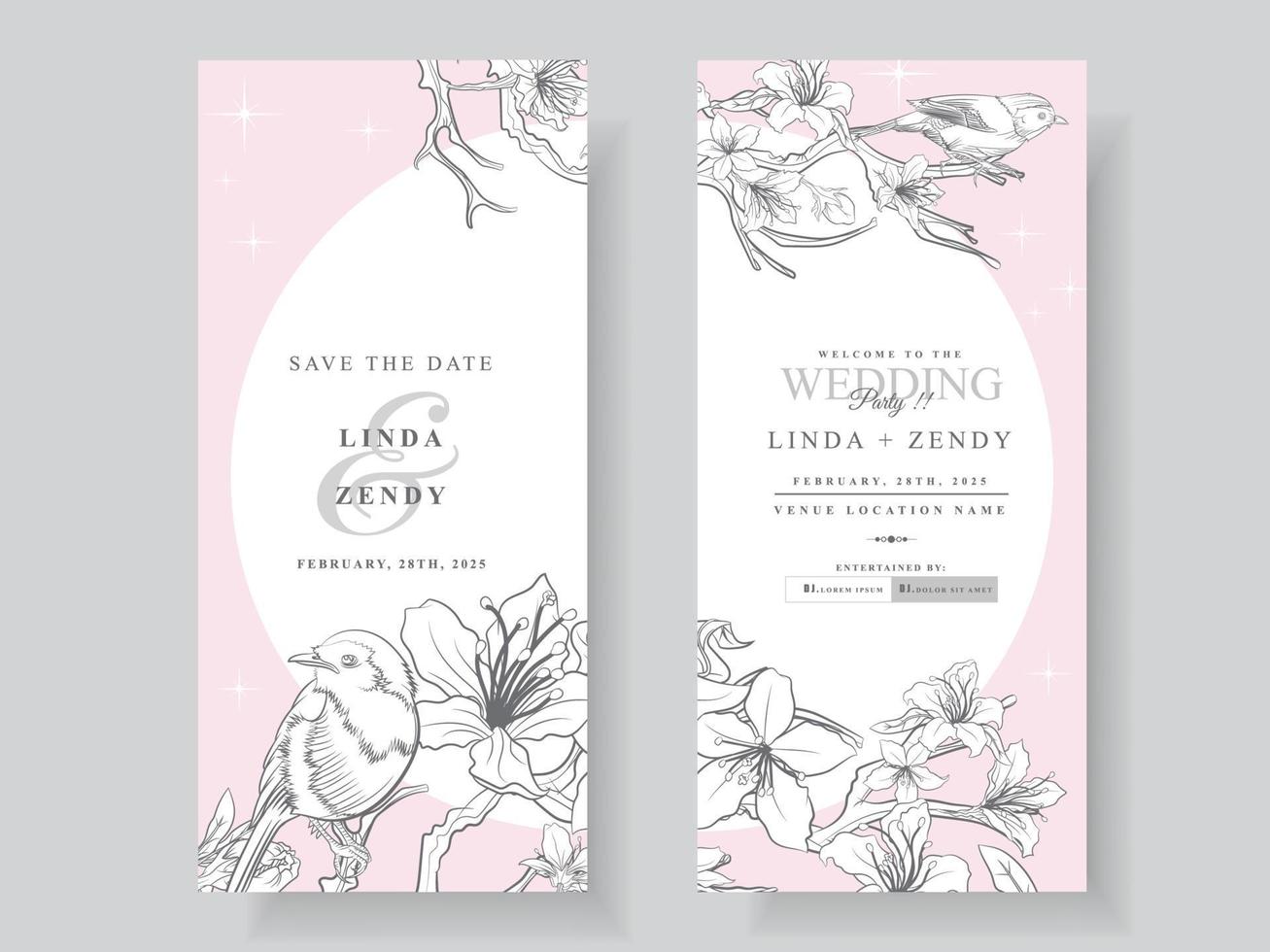 cartes d'invitation de mariage avec dessin au trait fleur de cerisier vecteur