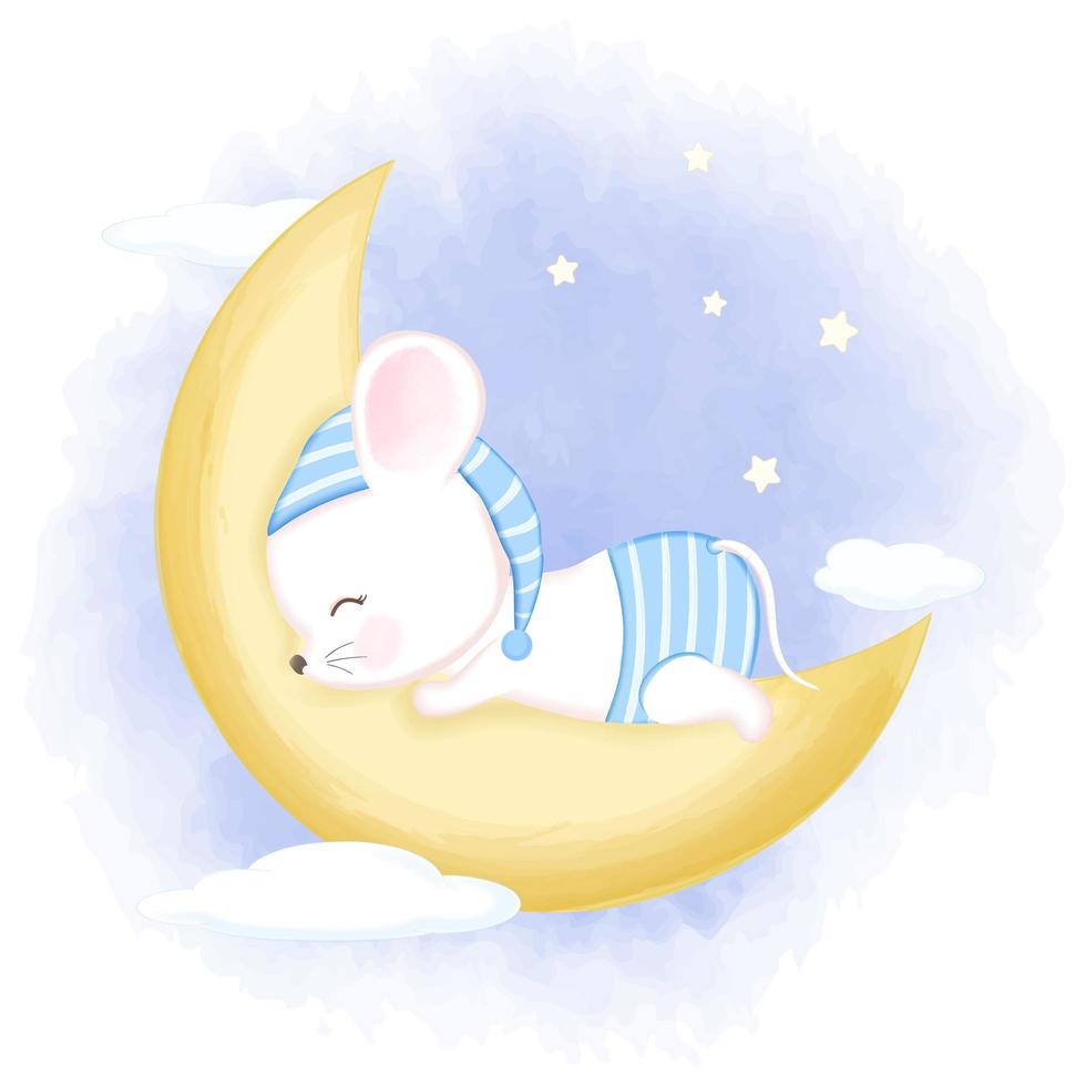 souris dormant sur la lune vecteur