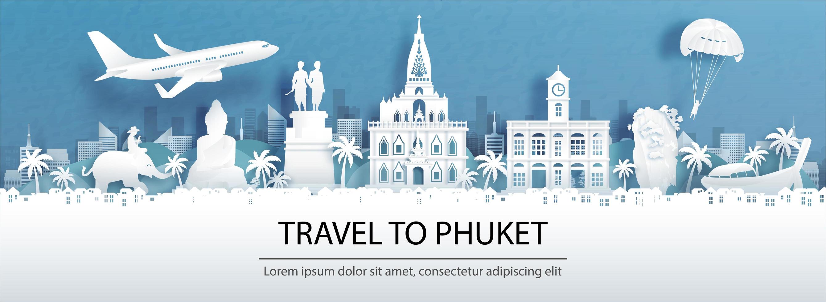 Publicité de voyage pour phuket, Thaïlande avec vue panoramique vecteur
