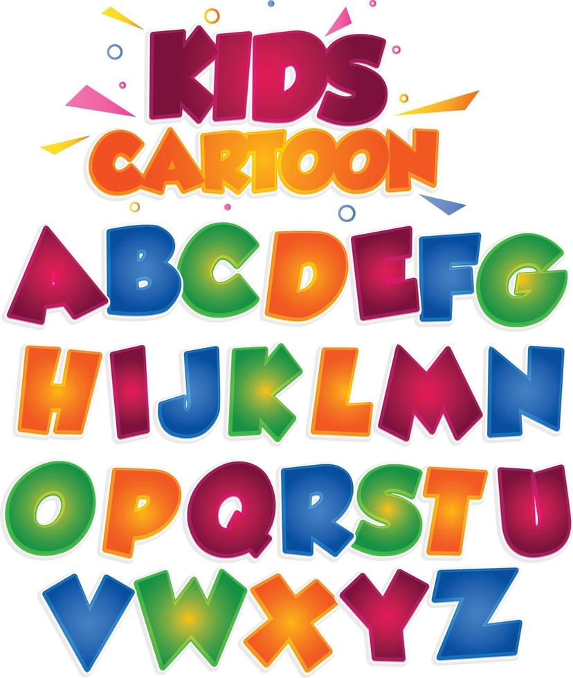 enfants coloré dessin animé polices alphabets capital vecteur