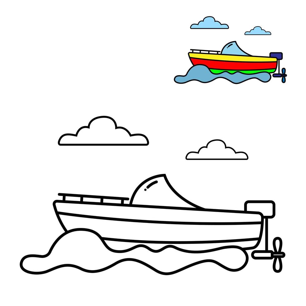 feuille de coloriage de bateau rapide. adapté à l'apprentissage des enfants vecteur