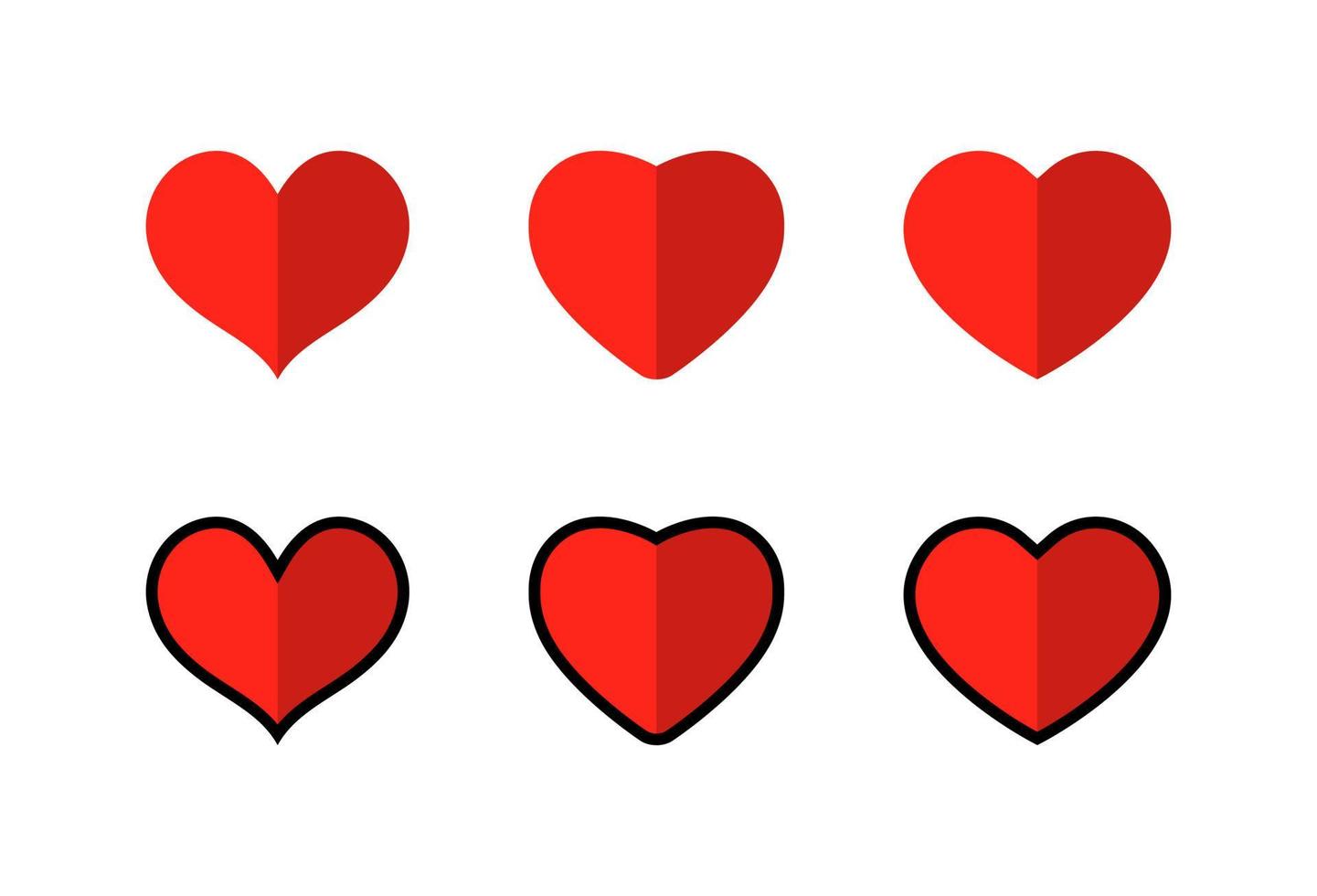 amour rouge, collection de jeu d'icônes de coeur dans un style plat vecteur