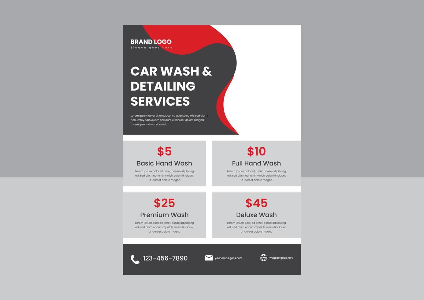 conception d'affiche de conception de flyer de service de lavage de voiture et de détail. modèle de flyer de service de lavage de voiture spécialiste de l'esthétique automobile. vecteur