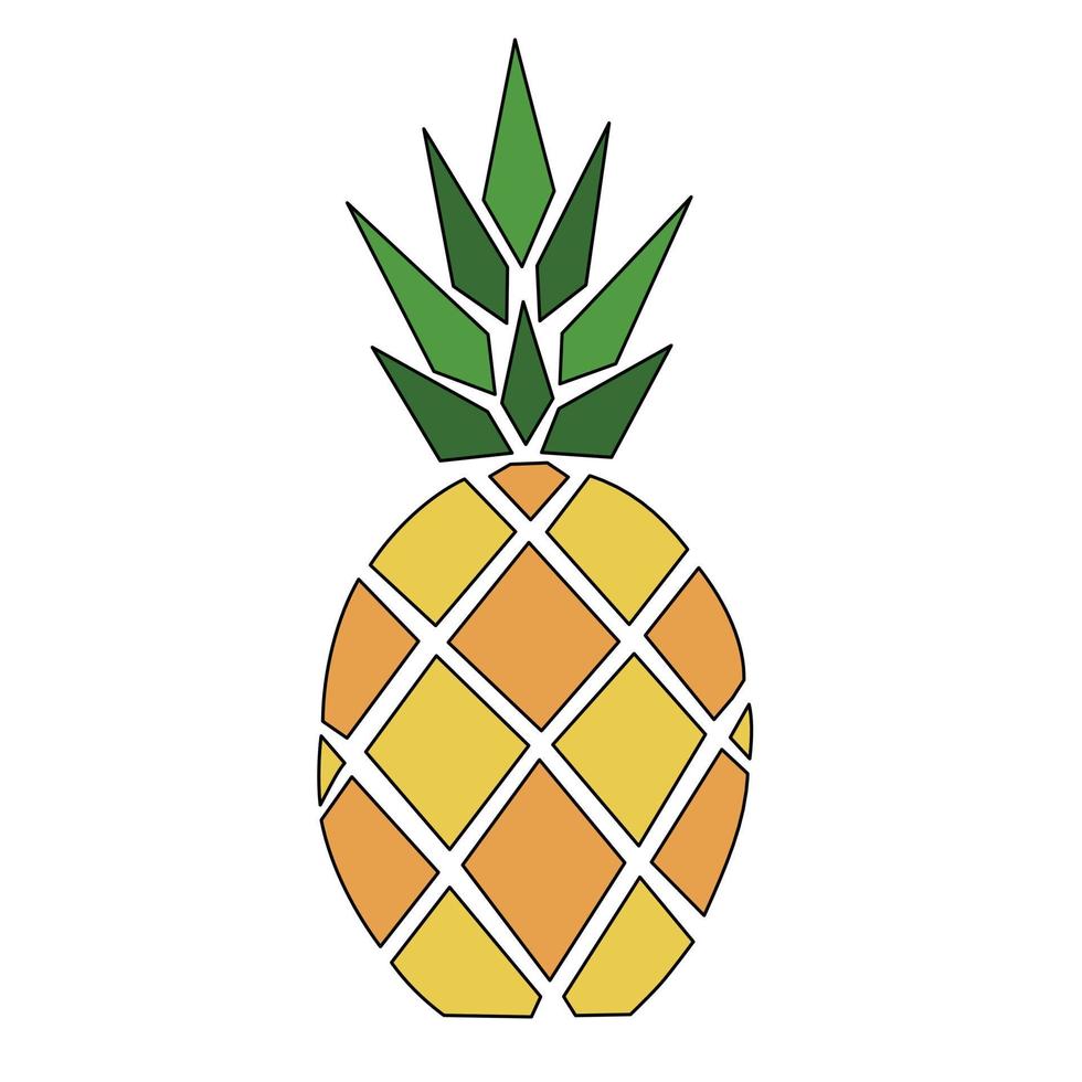 ananas jaune-orange avec des feuilles vertes sur fond blanc. illustration stylisée. vecteur