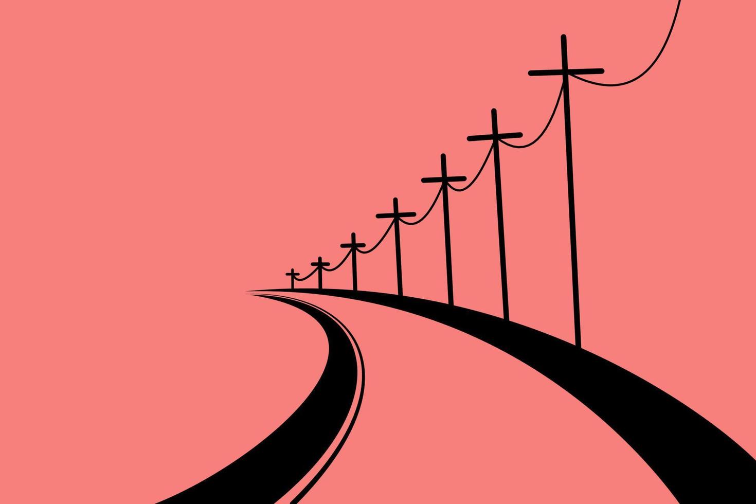 illustration des ombres de la rue et des poteaux électriques en bordure de route sur fond rouge vecteur