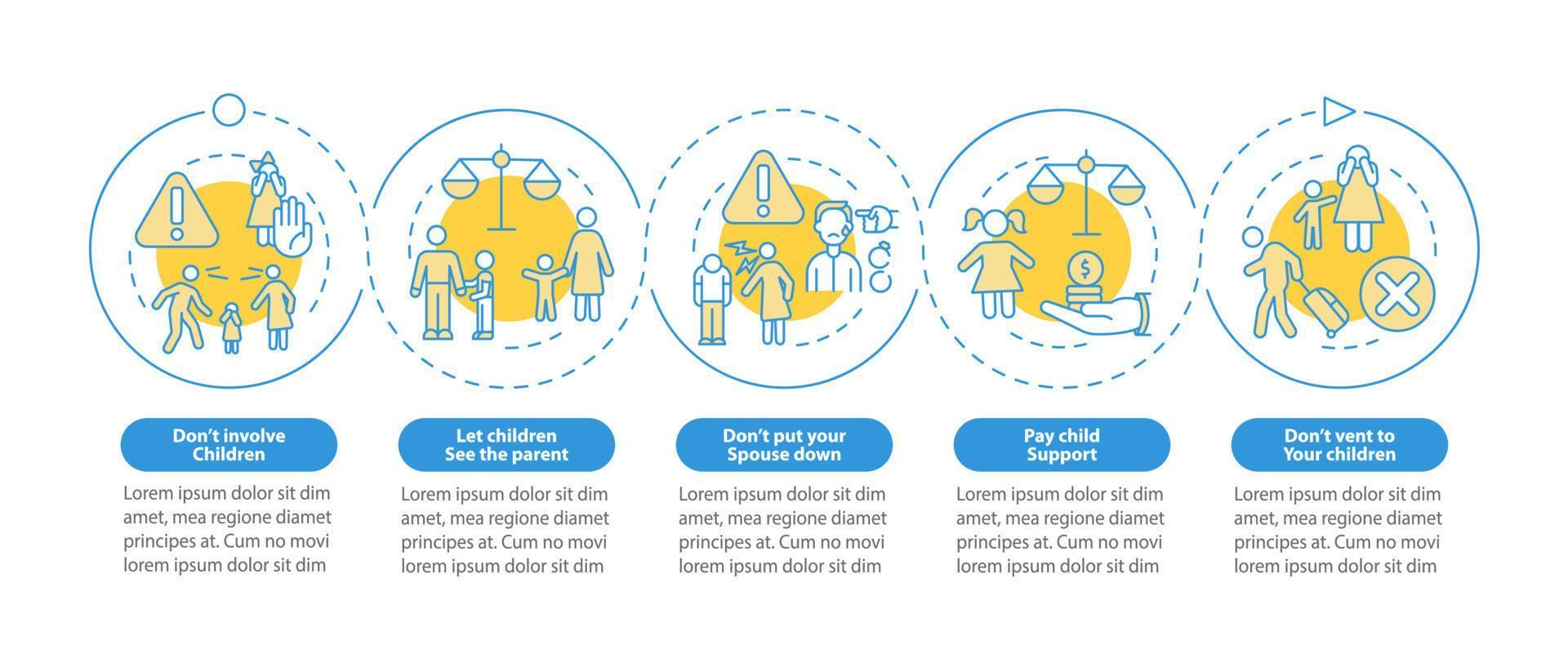 modèle d'infographie de cercle bleu à dos et à ne pas faire sur le divorce vecteur