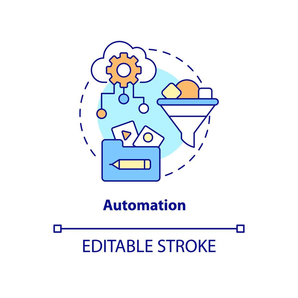 icône de concept d'automatisation. services par abonnement. avantages illustration de ligne mince idée abstraite. dessin de contour isolé. trait modifiable. roboto-medium, une myriade de polices pro-gras utilisées vecteur