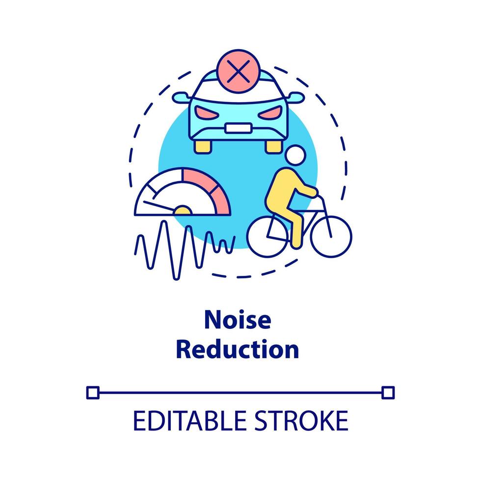 icône de concept de réduction du bruit. but de partage de vélo idée abstraite illustration de ligne mince. vie urbaine conviviale. réduire les niveaux de pollution sonore. dessin de couleur de contour isolé de vecteur. trait modifiable vecteur