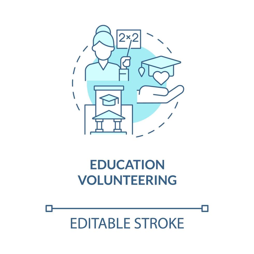 icône de concept bleu de volontariat en éducation. programme caritatif pour l'école. enseignant bénévolat travail idée abstraite illustration de la ligne mince. dessin de couleur de contour isolé de vecteur. trait modifiable vecteur