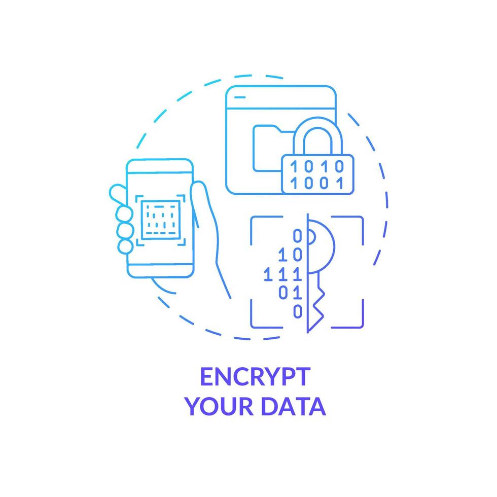 cryptage des données pour enregistrer l'icône de concept de dégradé bleu de confidentialité. protection des informations personnelles en ligne idée abstraite illustration de la ligne mince. surfer sur Internet en toute sécurité. dessin de couleur de contour isolé de vecteur