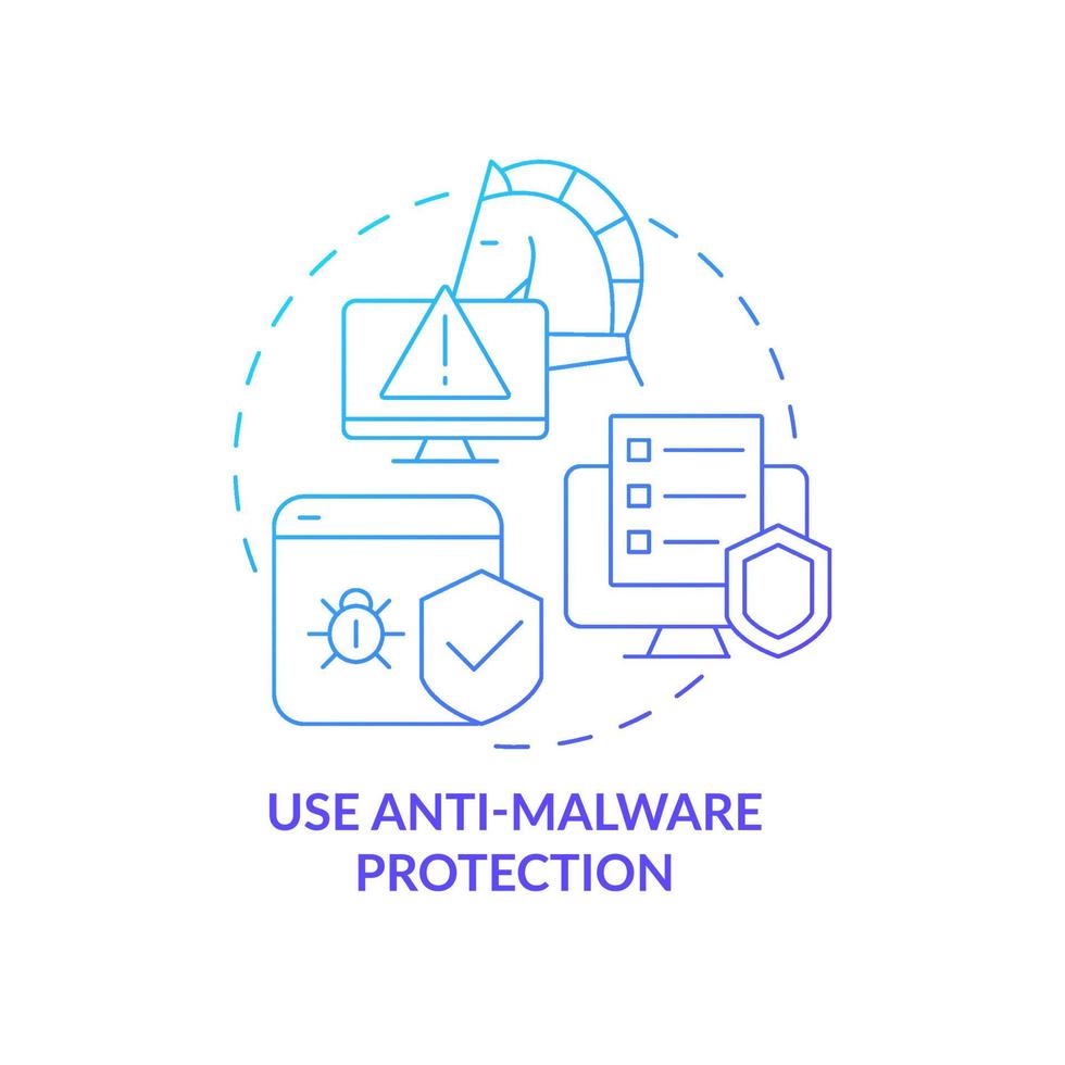 icône de concept de dégradé bleu du logiciel de protection anti-malware. défense contre les logiciels espions idée abstraite illustration de la ligne mince. technologie de sécurité des données personnelles. dessin de couleur de contour isolé de vecteur