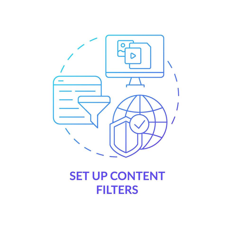 filtres de contenu icône de concept de dégradé bleu de sécurité en ligne. limites d'accès aux types d'informations choisis idée abstraite illustration en ligne mince. vecteur d'information contour isolé dessin en couleur