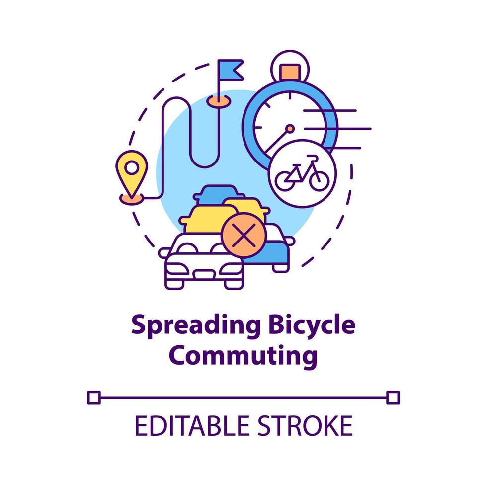 répandre l'icône de concept de trajet à vélo. illustration de la ligne mince de l'idée abstraite du partage de vélos. aller travailler à vélo. réduire les embouteillages. dessin de couleur de contour isolé de vecteur. trait modifiable vecteur