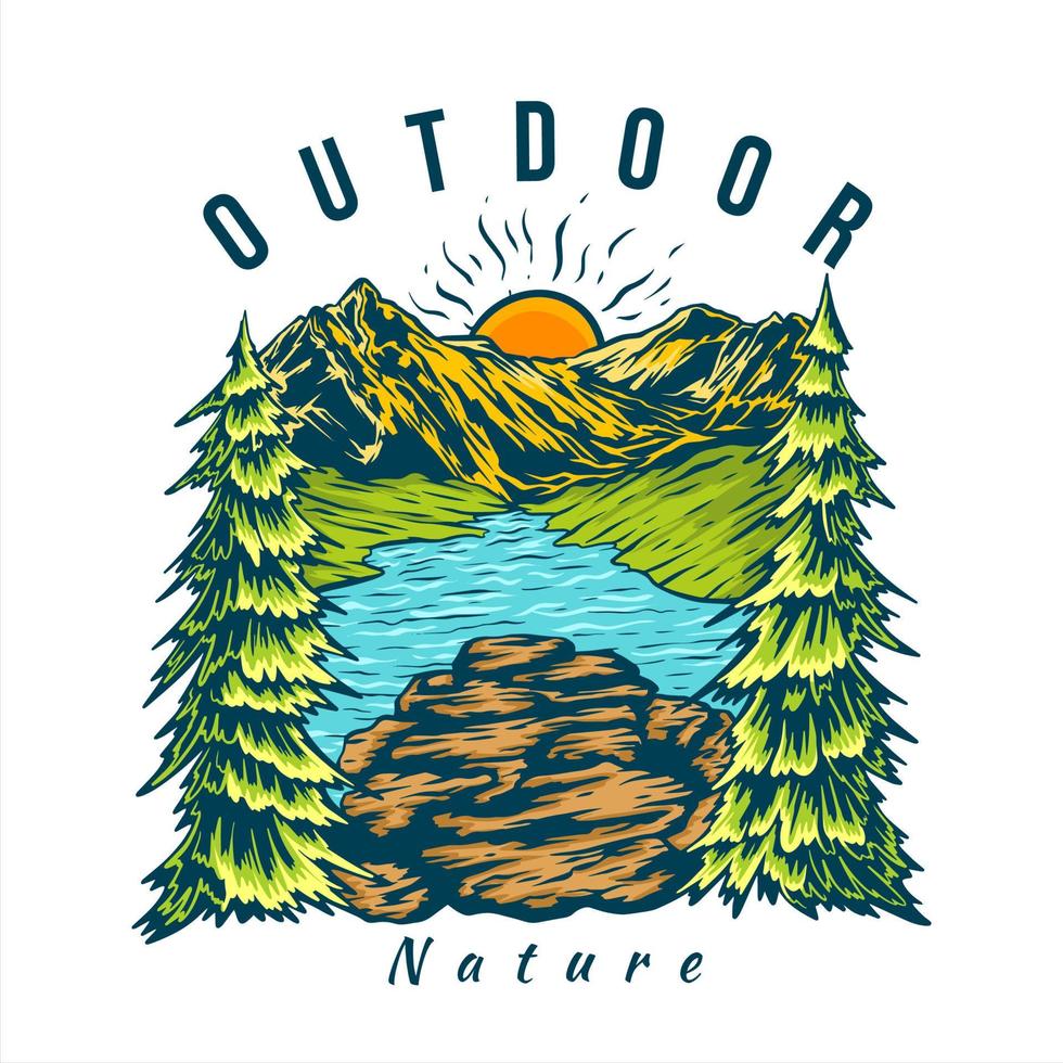 logo extérieur de paysage de montagne coloré vecteur