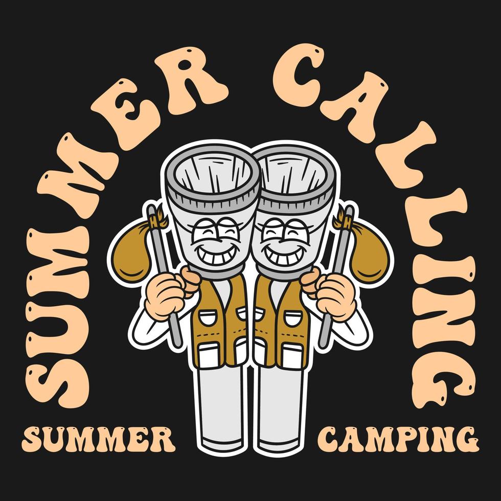 conception de t-shirt de dessin animé de couple de camping d'été vecteur