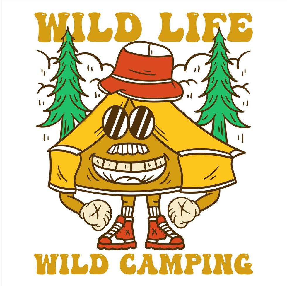 dessin animé de conception de t-shirt de camping sauvage vecteur