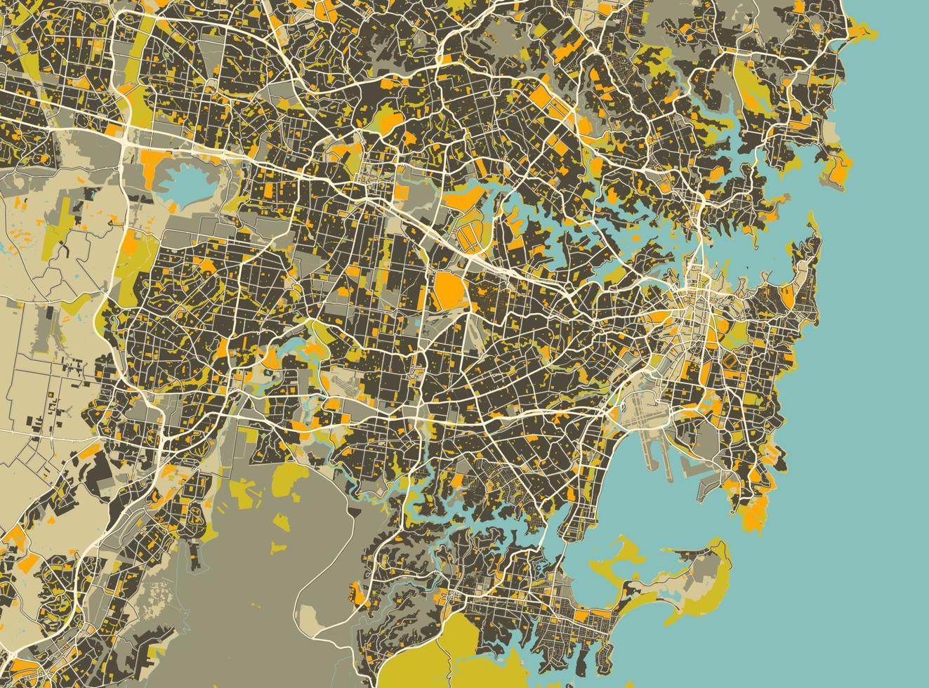 carte vectorielle détaillée de sydney, australie couleurs vintage. vecteur