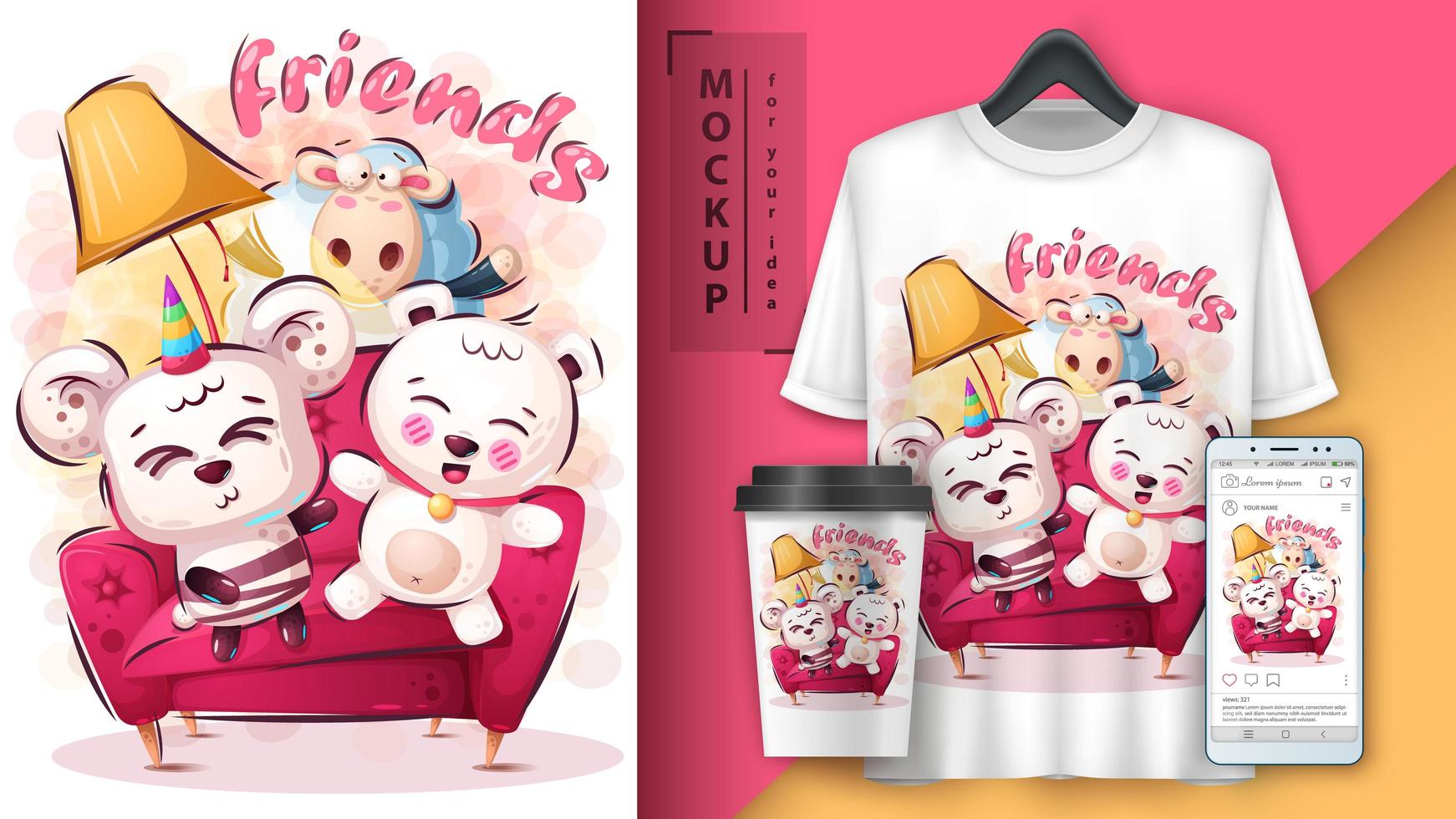 merchandising animal mignon et affiche vecteur