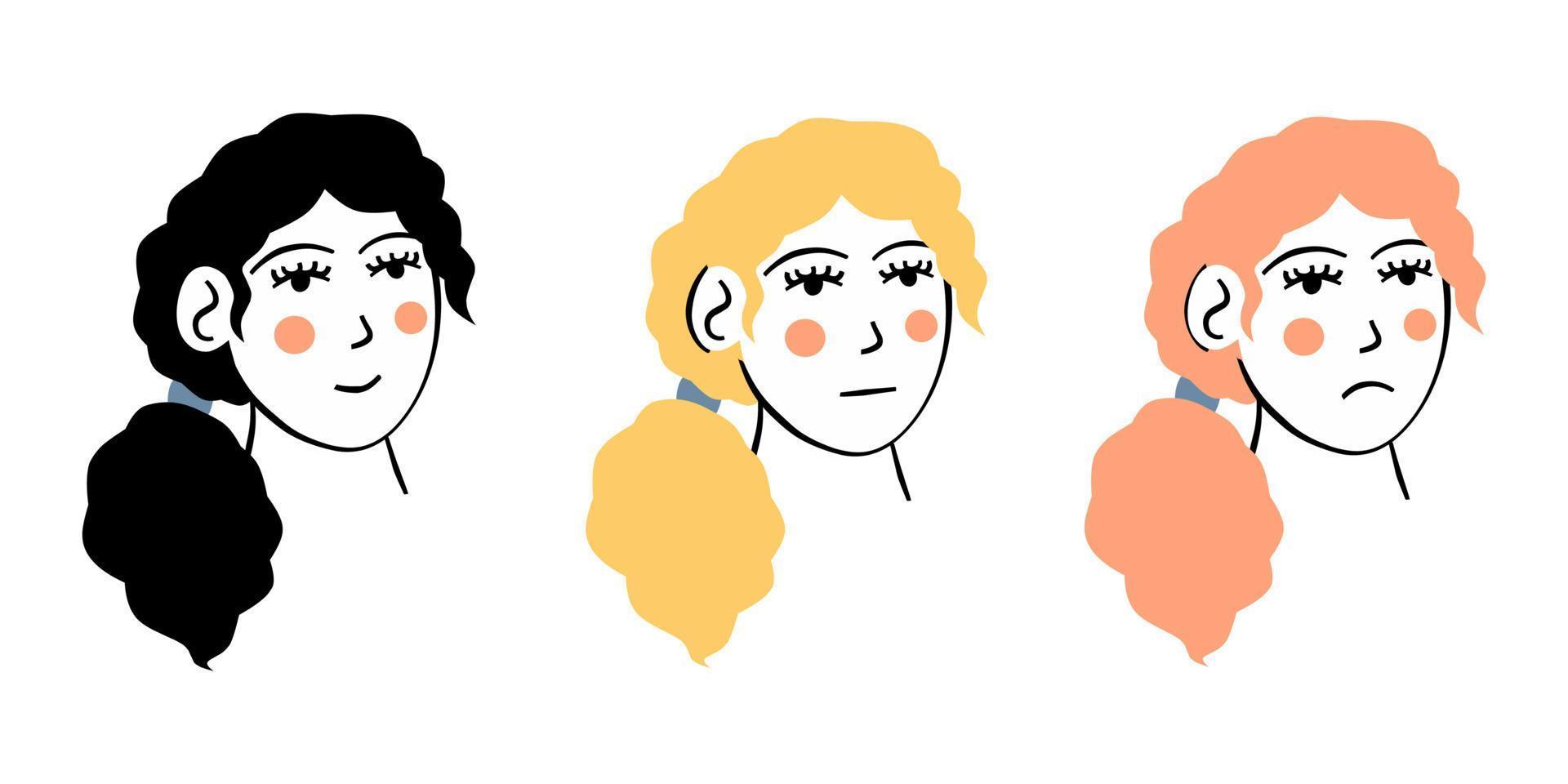 visages de femmes avec différentes émotions vecteur