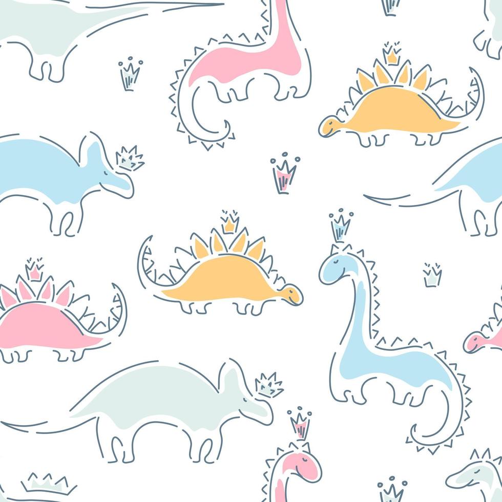 modèle sans couture de dinosaures mignons pour les textiles, papiers peints, affiches et autres motifs pour enfants. le motif vectoriel est dessiné à la main