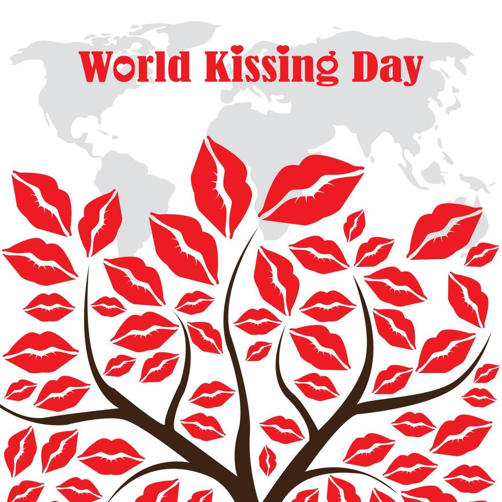 lettrage de la journée mondiale des baisers dans les lèvres. modèle de carte, affiche, impression. vecteur