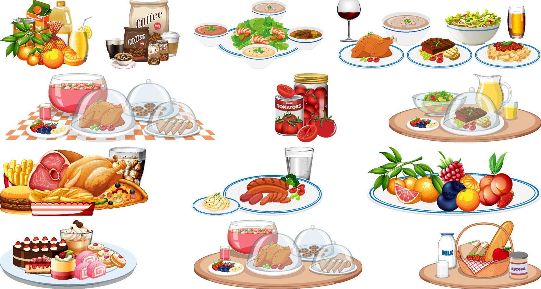 ensemble de différents aliments et boissons vecteur