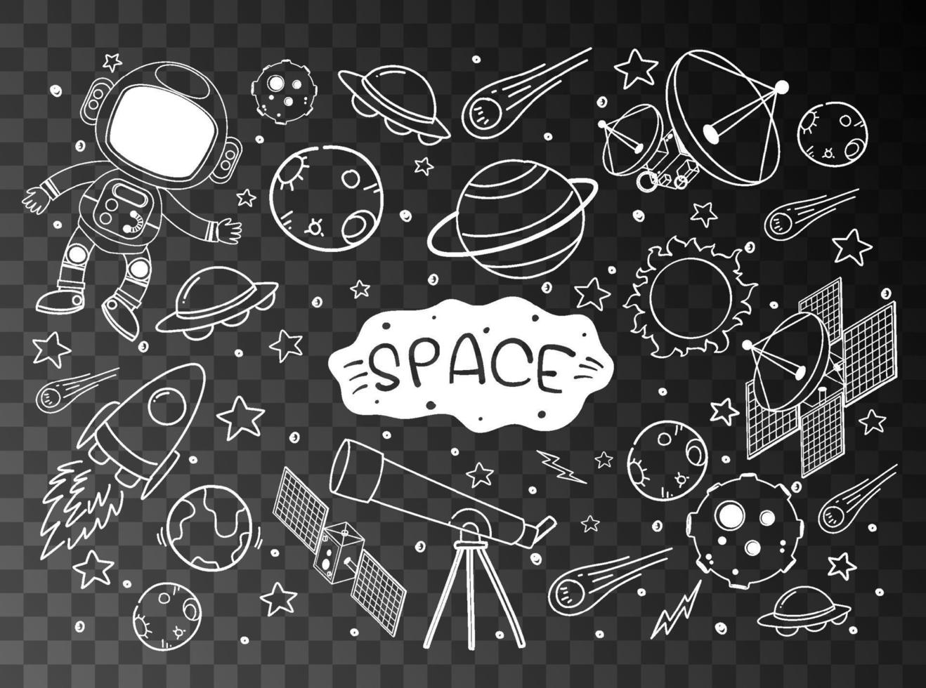 doodle dessiné à la main d'icônes de l'espace vecteur