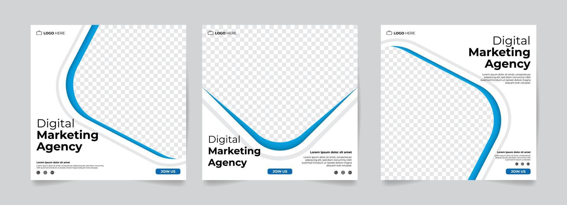 bannières de marketing d'entreprise numérique pour les modèles de publication sur les réseaux sociaux, lignes bleues, blanches et cendrées. peuvent être des affiches personnalisées et des bannières publicitaires vecteur
