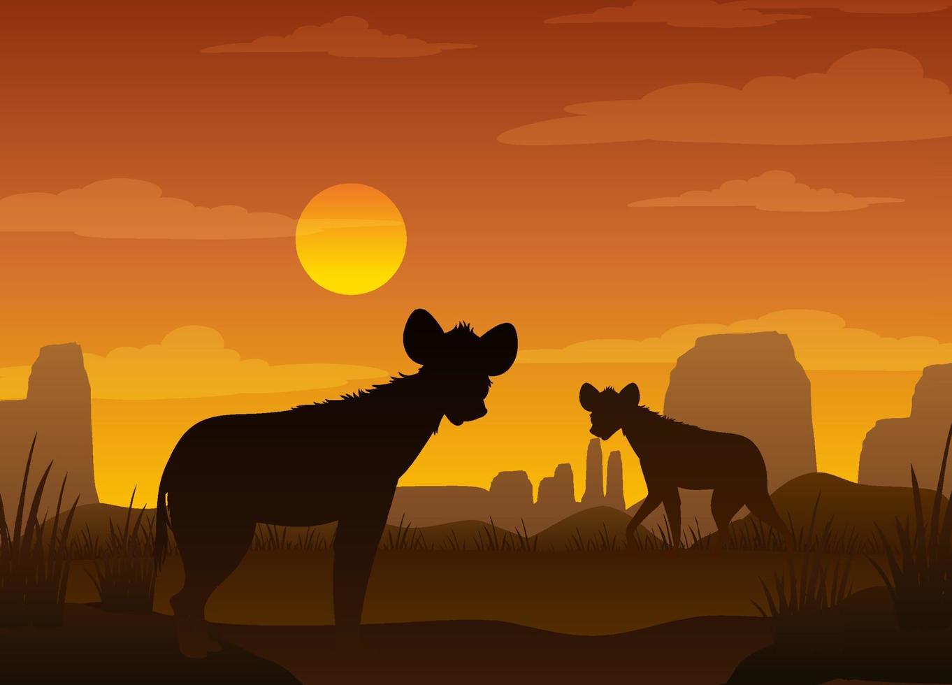 forêt de savane silhouette avec des animaux sauvages vecteur