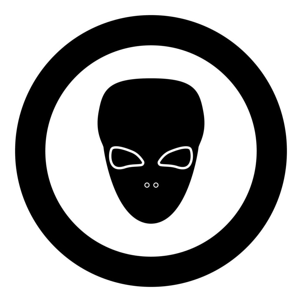 visage ou tête extraterrestre extraterrestre icône noire dans l'illustration vectorielle de cercle isolée. vecteur