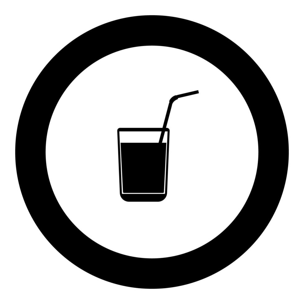 verre de jus avec icône noire de paille à boire en illustration vectorielle de cercle isolé. vecteur