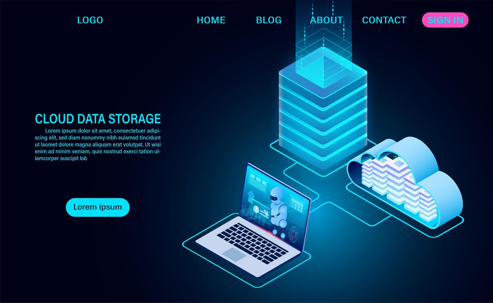stockage de données cloud et salle de serveurs vecteur