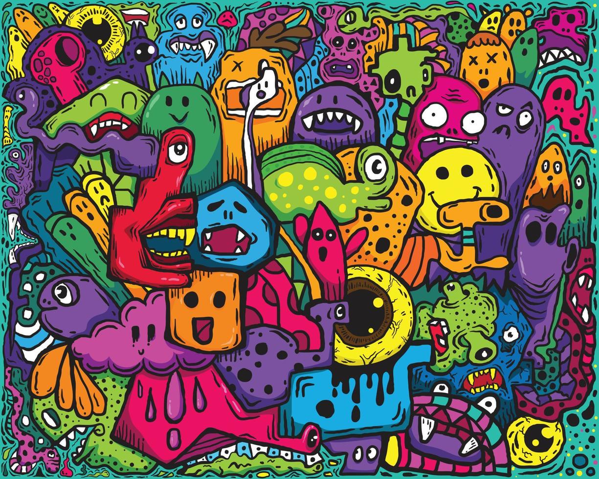 motif de couleurs vives grafiti dessine motif d'art doodle halloween pour les textiles vêtements pour enfants fond cool vecteur