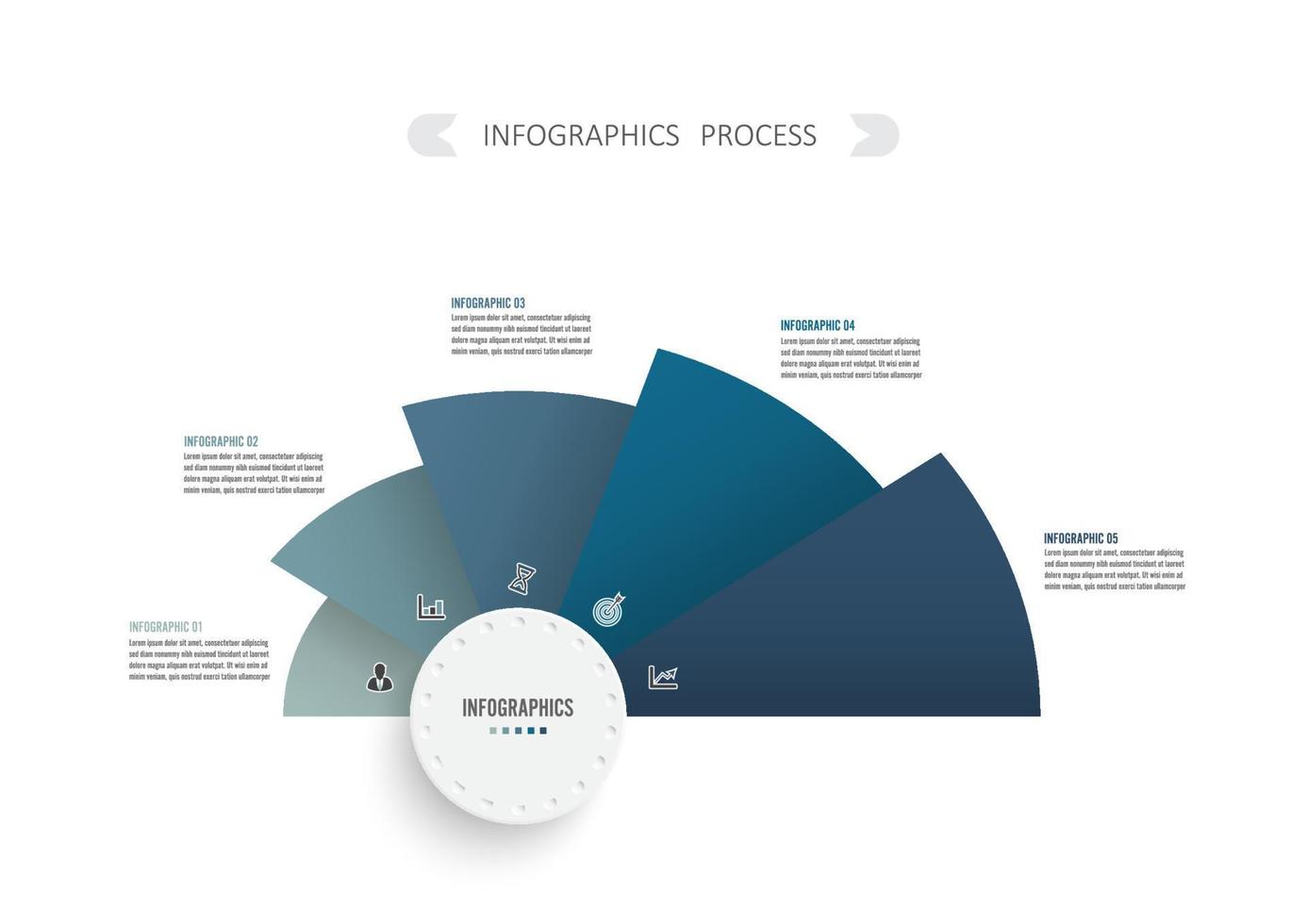modèle d'infographie vectorielle avec étiquette en papier 3d, cercles intégrés. concept d'entreprise avec 5 étapes de projet d'entreprise. pour le contenu, le diagramme, l'organigramme, les étapes, les pièces, l'infographie de la chronologie. vecteur