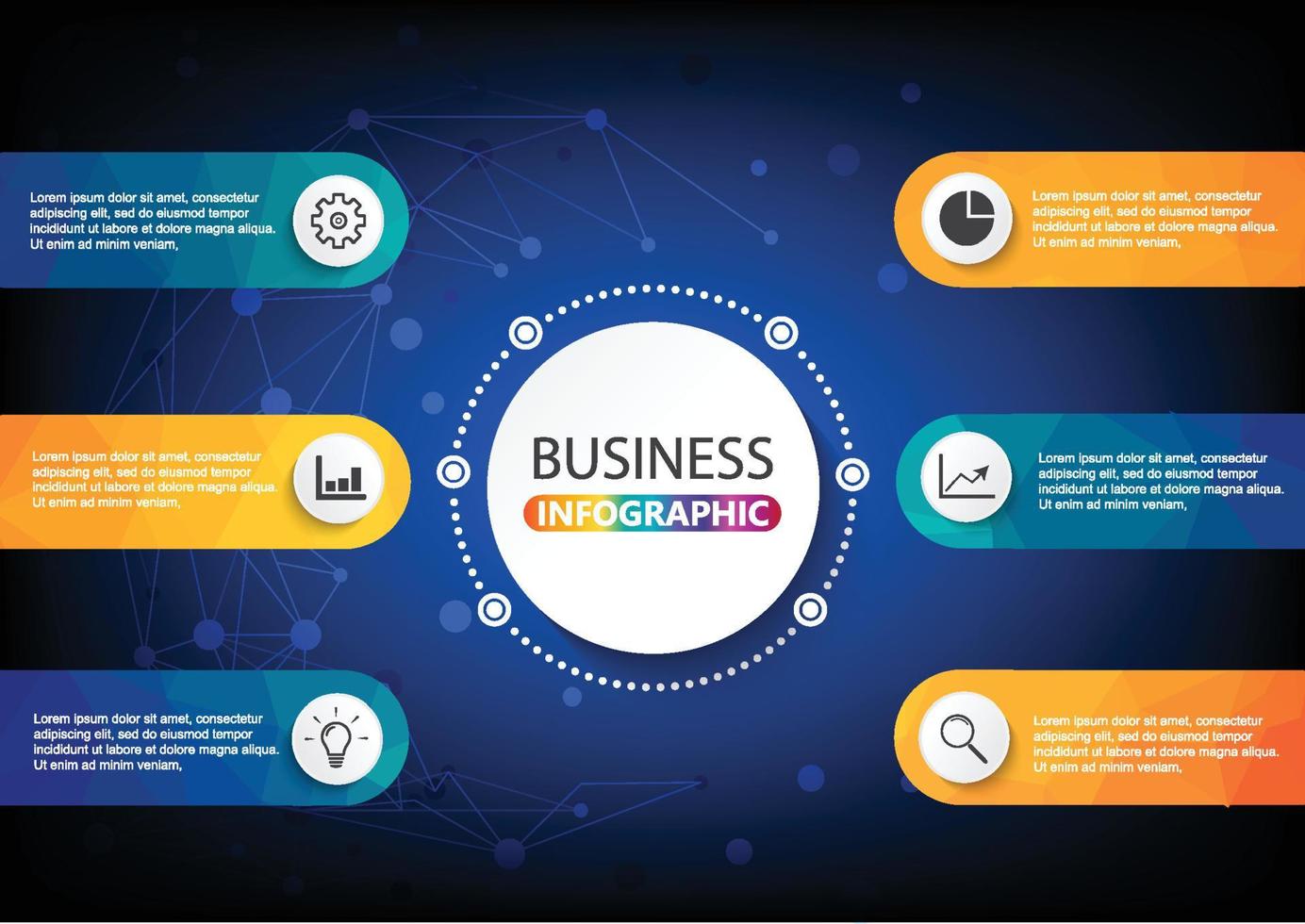 visualisation des données d'entreprise. diagramme de processus. éléments abstraits du graphique, diagramme avec étapes, options, parties ou processus. modèle d'entreprise de vecteur pour la présentation. concept créatif pour infographie.