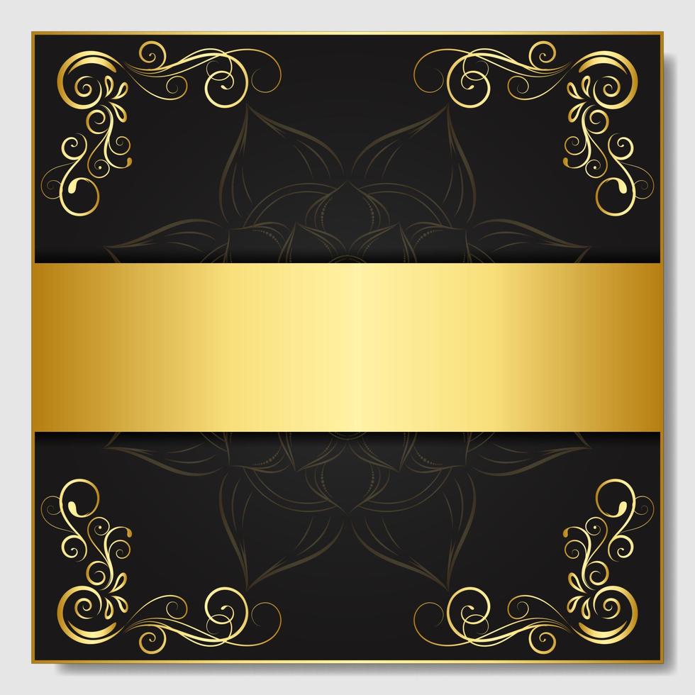 bordure d'ornement floral vintage, élément décoratif dessiné à la main, illustration vectorielle d'un cadre floral doré avec fond noir, modèle de conception rétro pour cartes de décoration de page, mariage, bannière vecteur