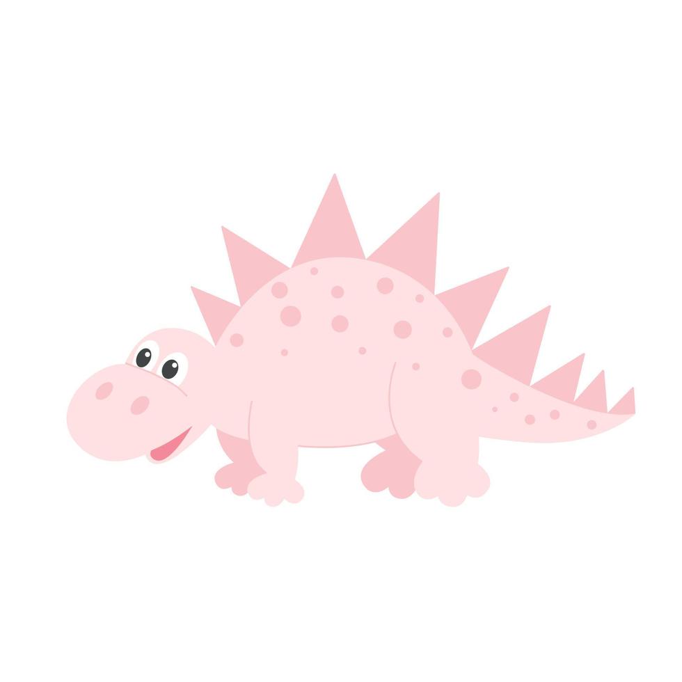 gentil mignon dinosaure rose dessin animé objet isolé vecteur