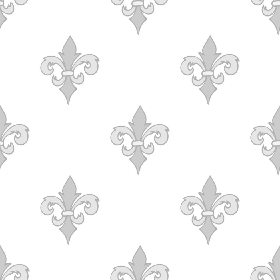 modèle sans couture gris avec ornement floral royal doodle gris dessiné à la main sur blanc. élément fleur de lys français. s'épanouir sur fond infini damassé. vecteur
