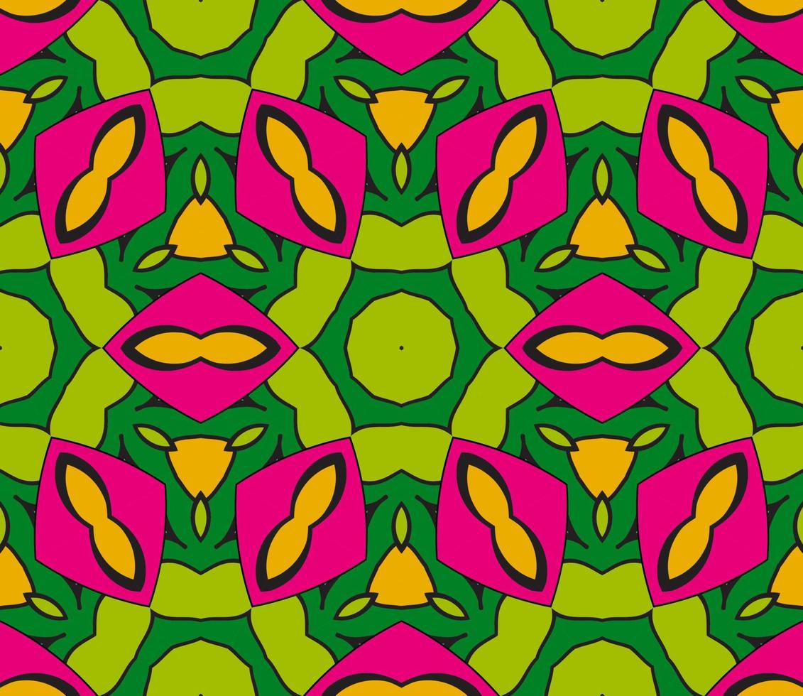 modèle sans couture de fleur géométrique abstrait coloré doodle. fond fleuri. mosaïque de kaléidoscope, tuile géo d'ornement de ligne mince. vecteur