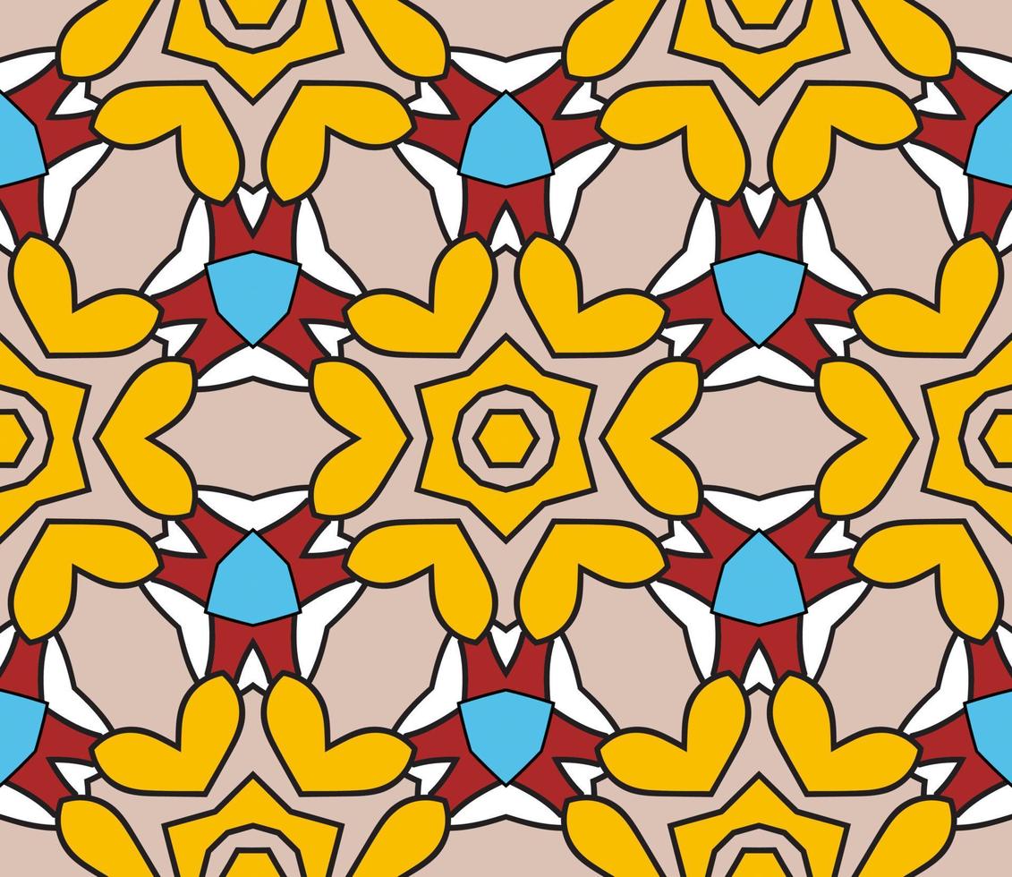 modèle sans couture de fleur géométrique abstrait coloré doodle. fond fleuri. mosaïque de kaléidoscope, tuile géo d'ornement de ligne mince. vecteur