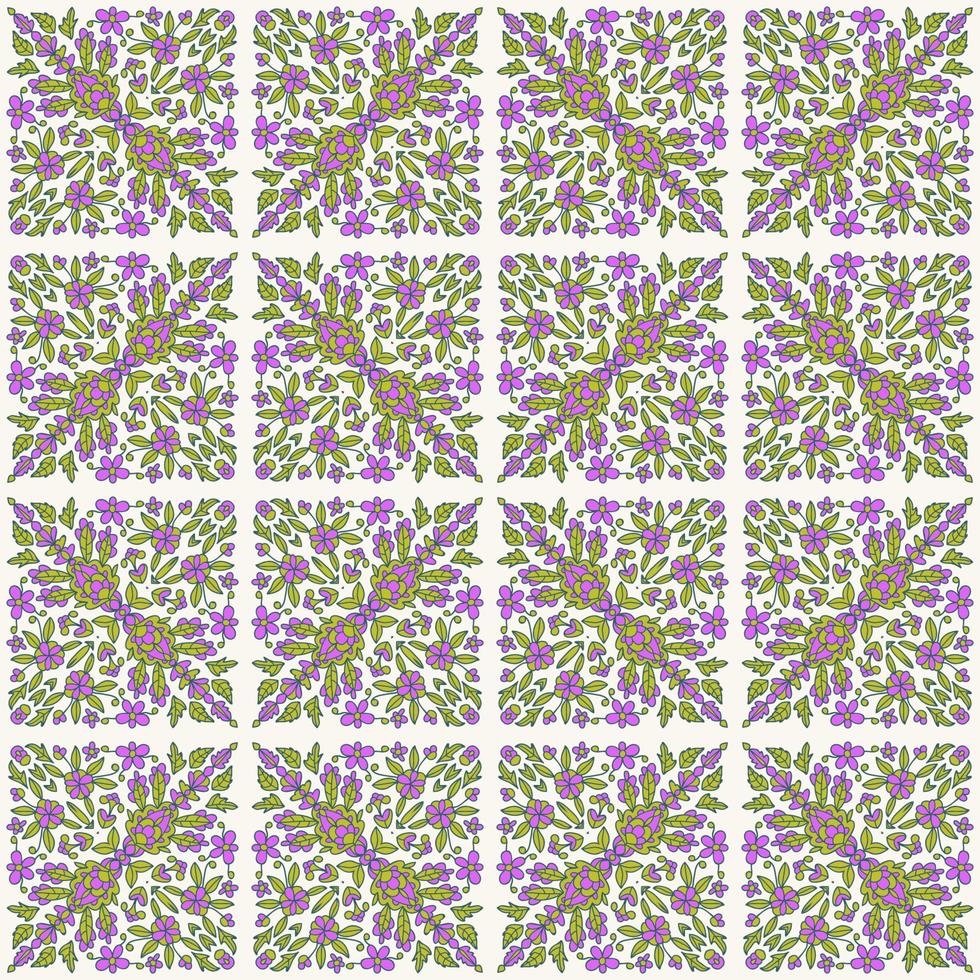 motif damassé floral abstrait sans couture. fond de carreaux de fantaisie. fleur, mosaïque de feuilles. papier cadeau. vecteur