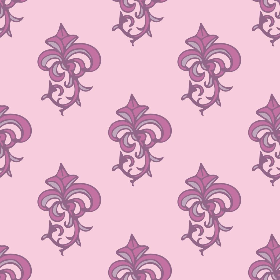 damassé mignon, motif abstrait sans couture de fleur de lis avec décoration dessinée à la main. vecteur