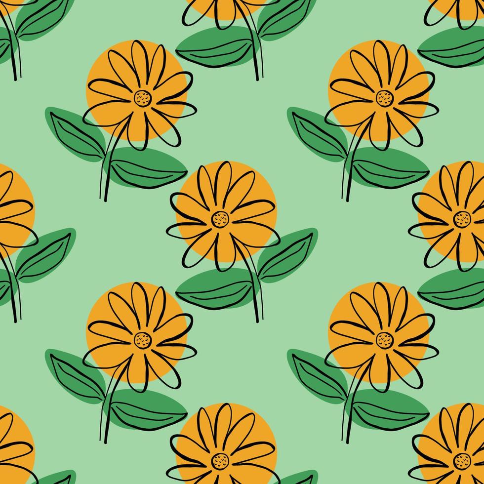 fleurs bâclées à pois de dessin animé mignon dans un modèle sans couture de style doodle. fond floral de style enfantin. vecteur