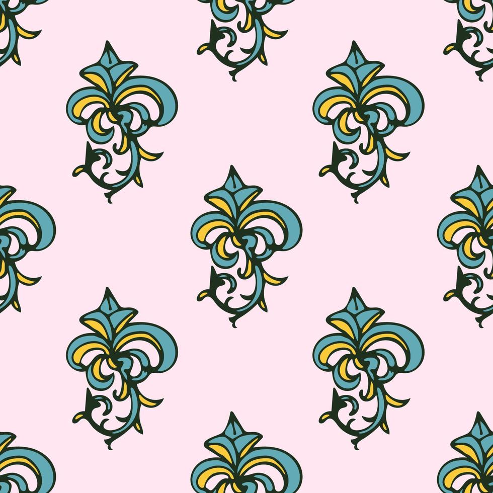 damassé mignon, motif abstrait sans couture de fleur de lis avec décoration dessinée à la main. vecteur