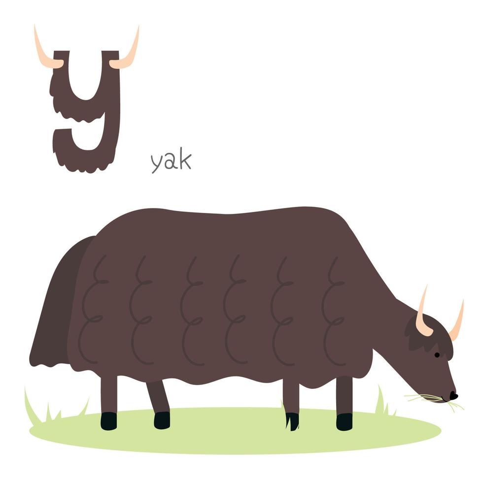 alphabet des animaux. y pour yak. illustration vectorielle plane sur fond blanc vecteur