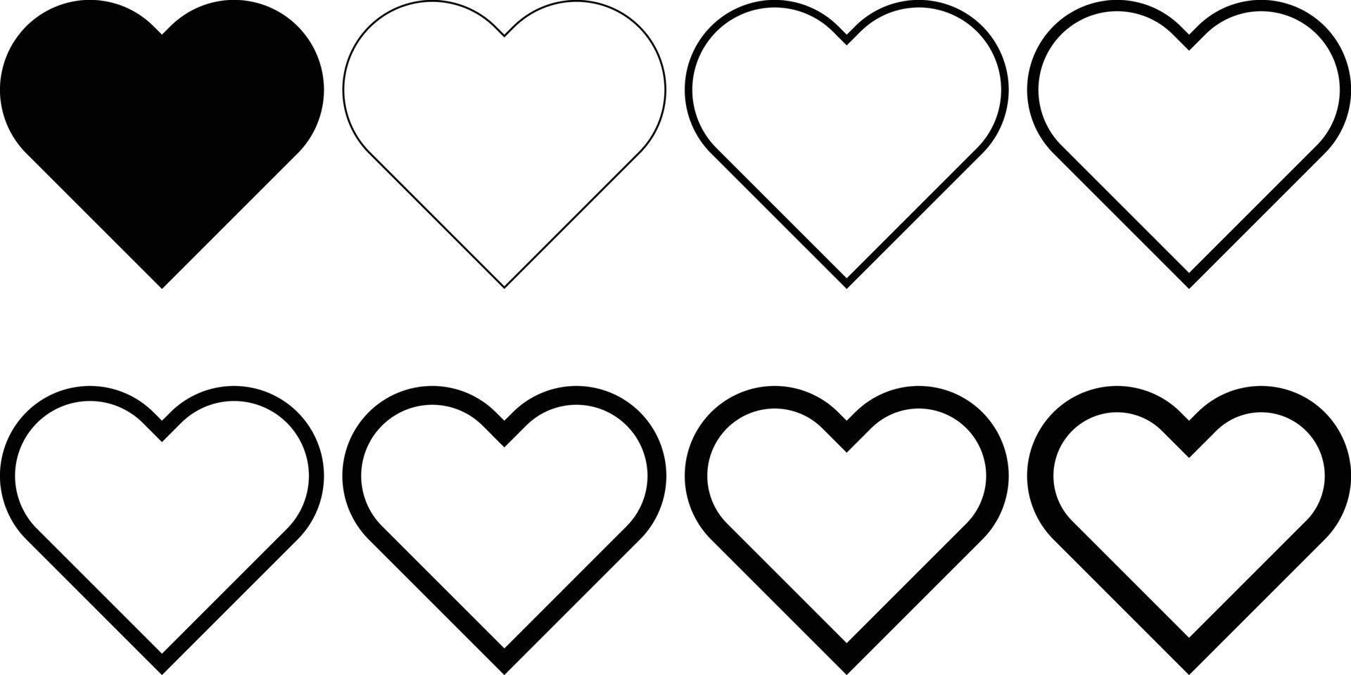 icône de l'amour. ensemble de coeurs. conception de coeurs. conception de signe de romance. ensemble d'icônes de coeur vecteur