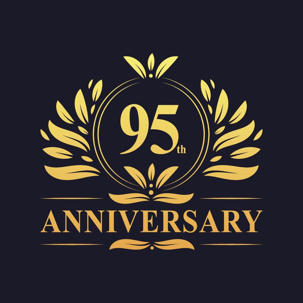 Conception du 95e anniversaire, luxueux logo anniversaire de 95 ans de couleur dorée. vecteur